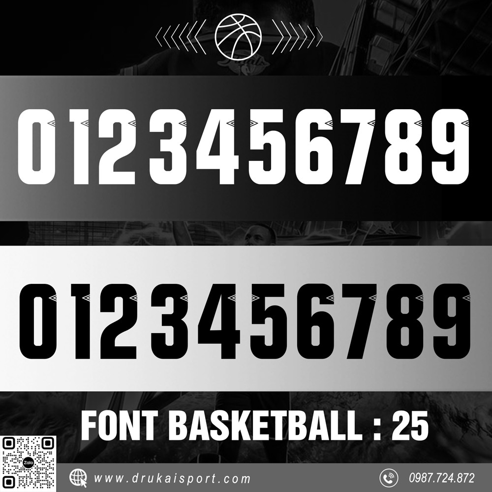 Font số bóng rổ đen trắng - Font Basketball 25