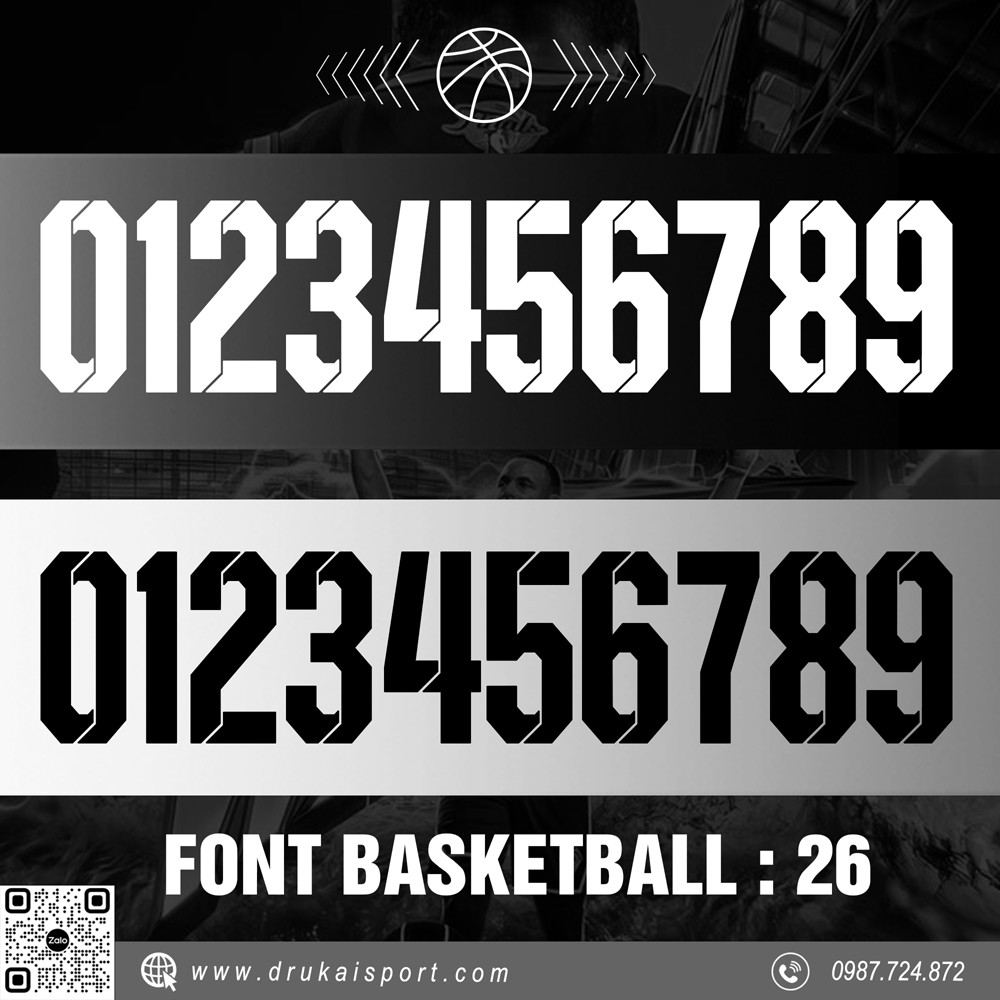 Font số thể thao Basketball 26 đen trắng cá tính