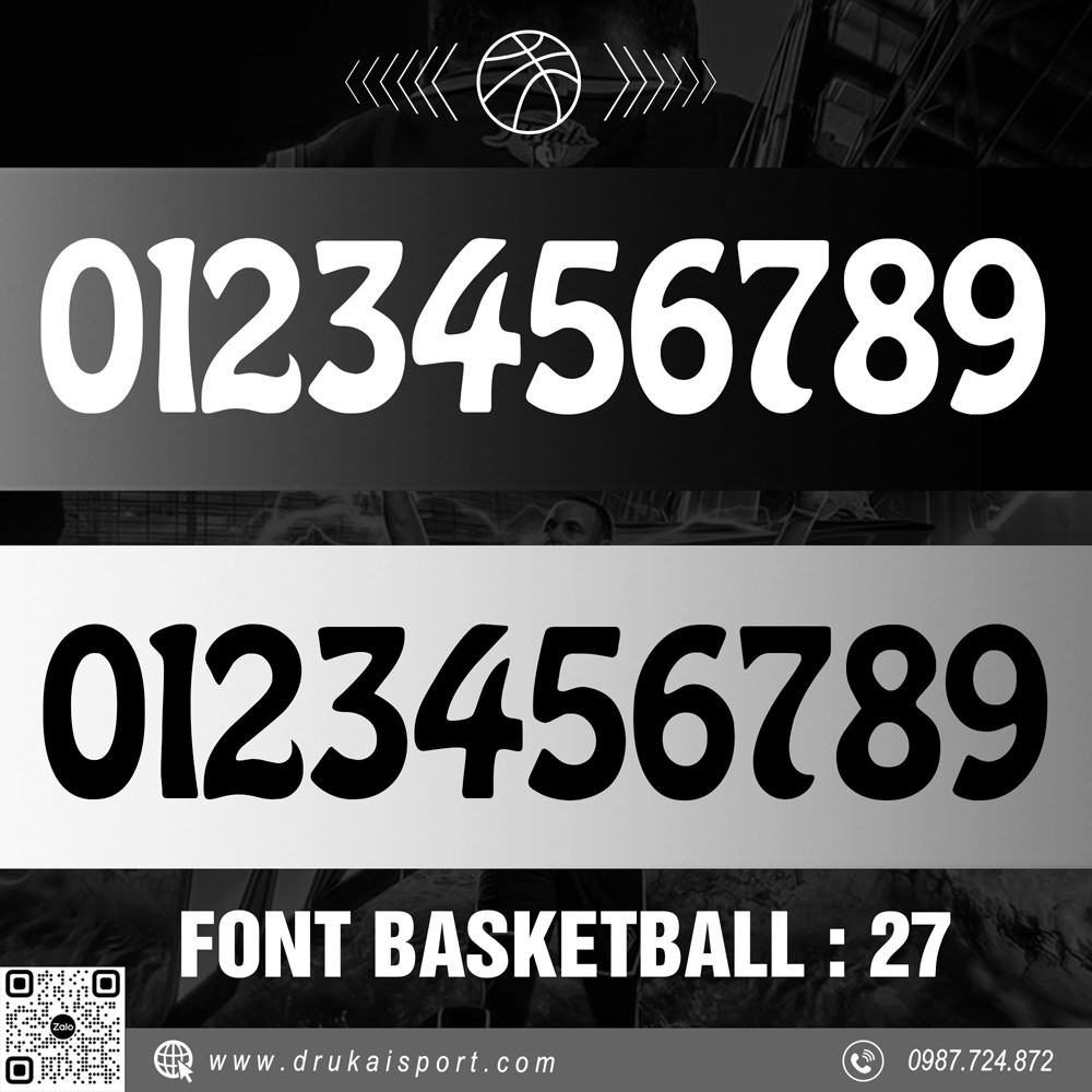 Font Basketball 27 tông màu đen trắng xám mạnh mẽ cho bóng rổ và thể thao
