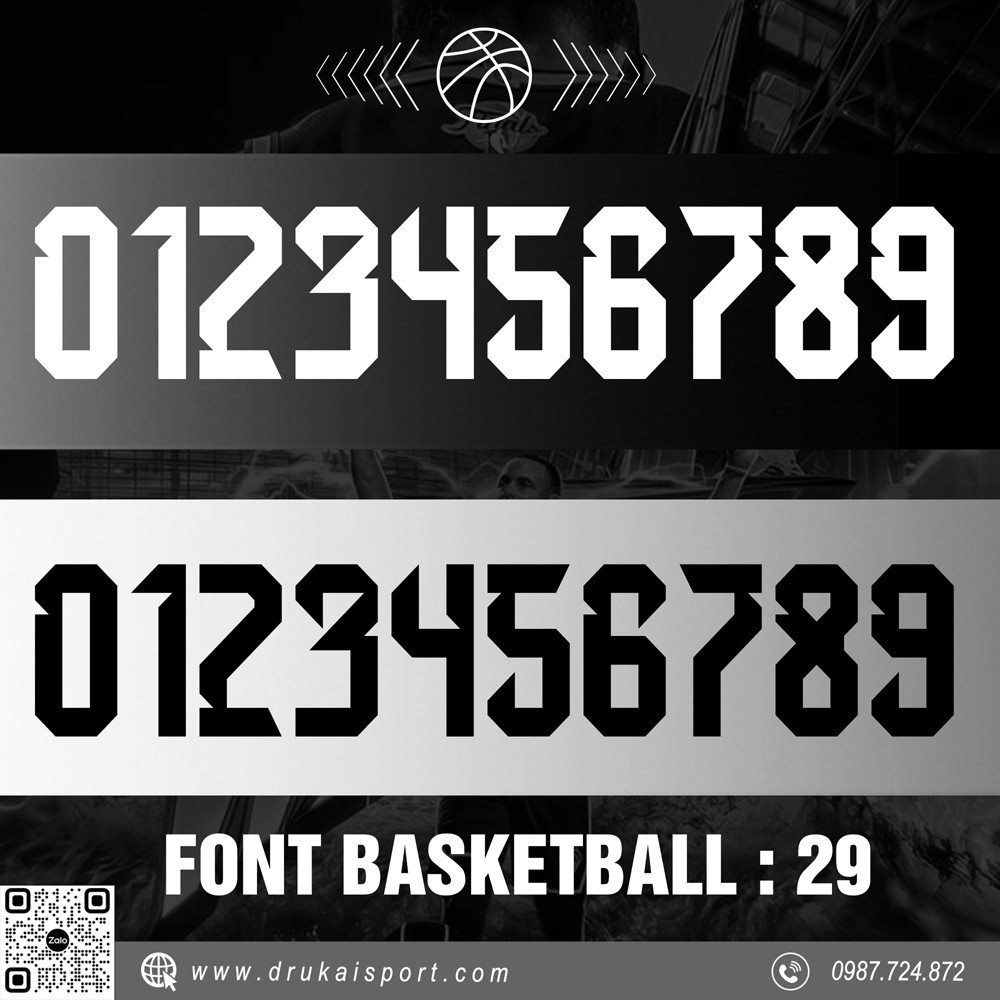 Font số áo bóng rổ đen trắng 29 - thiết kế thể thao mạnh mẽ