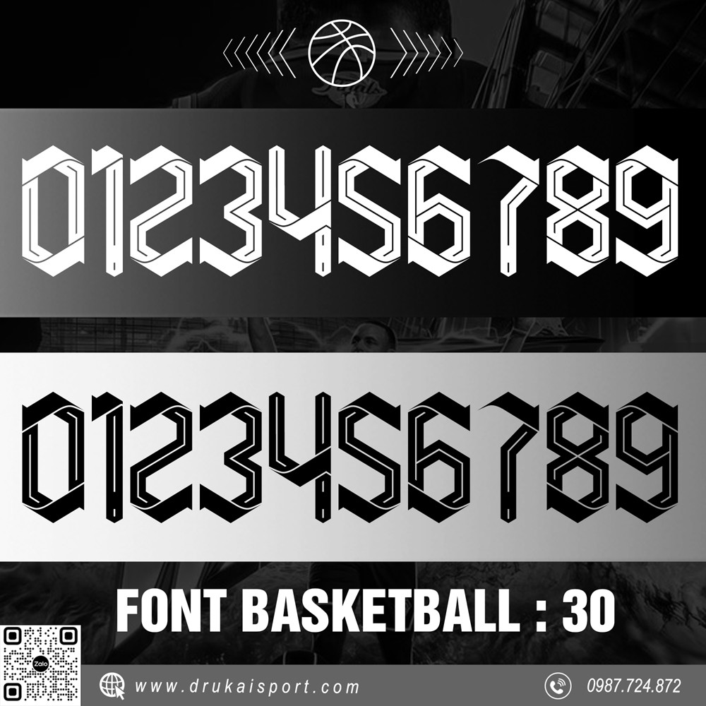 Font số Basketball 30 màu đen trắng thể thao mạnh mẽ