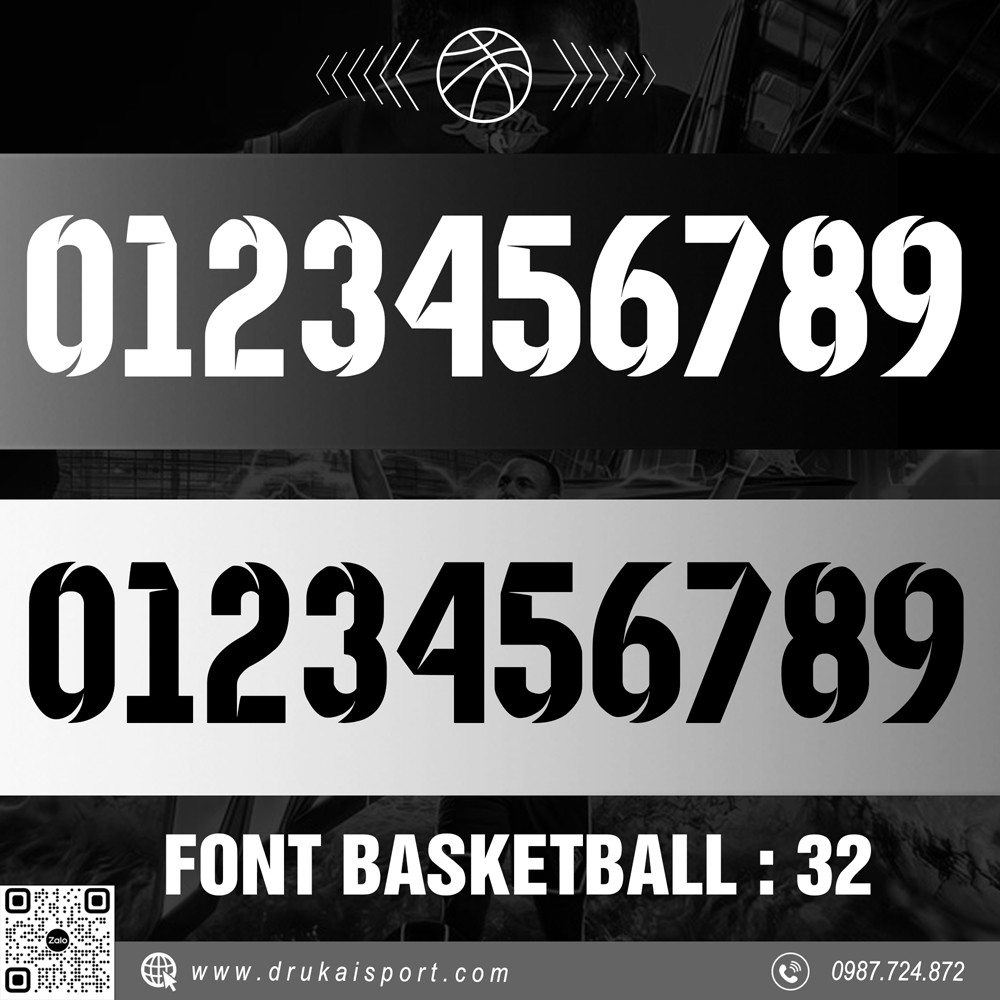 Font số thể thao Basketball 32 màu đen trắng mạnh mẽ