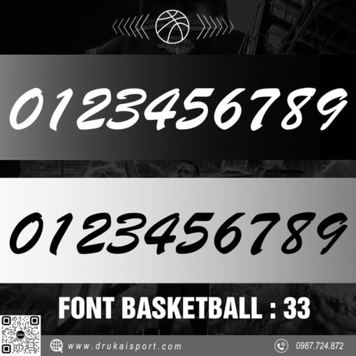 Font Số Áo Bóng Rổ Basketball 33 – Tông Đen Trắng Mạnh Mẽ