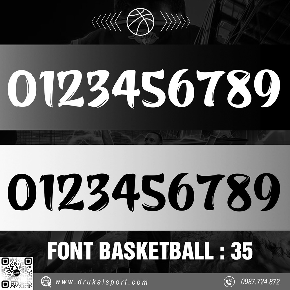 Font số Basketball 35 đen trắng dành cho trang phục bóng rổ