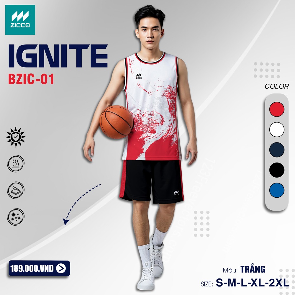 Áo Thể Thao ZICCO IGNITE BZIC-01 màu trắng phối đỏ phong cách thể thao