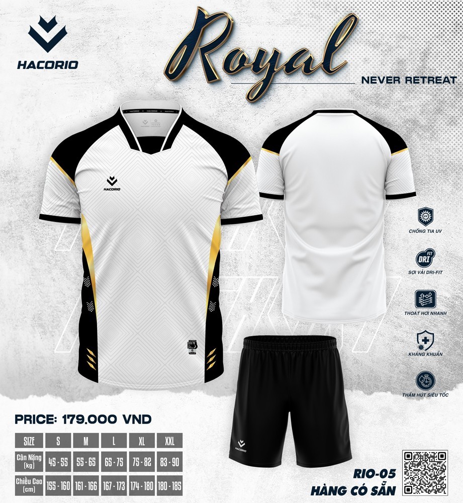 Bộ đồ thể thao nam RIO-05 Hacorio phối trắng đen vàng – Chất liệu Dri-Fit & chống tia UV
