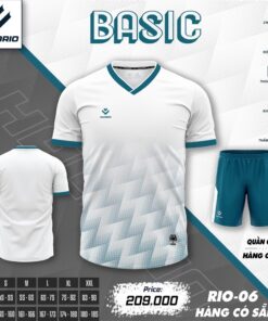 Áo đá banh nam HACORIO 06 Basic – Trắng phối xanh ngọc