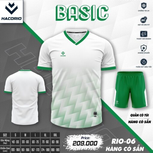 Áo đá banh nam HACORIO 06 Basic – Trắng phối xanh ngọc - Ảnh 4
