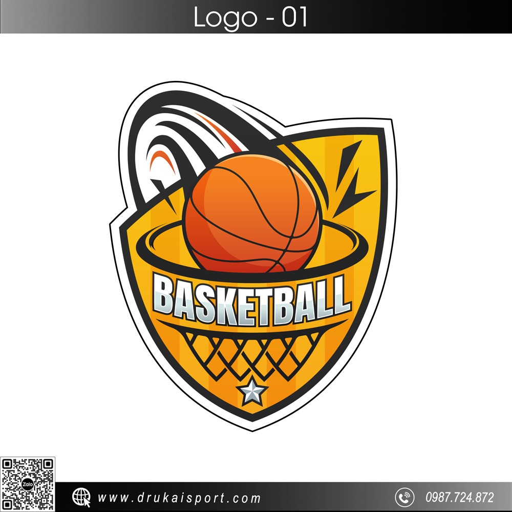 Logo bóng rổ màu cam, biểu tượng năng lượng và đẳng cấp thể thao