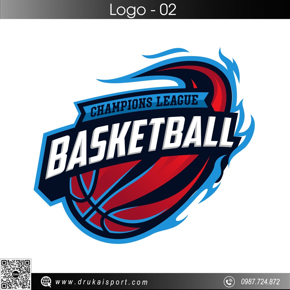 Logo Champions League Basketball phối màu đỏ xanh đen hiện đại