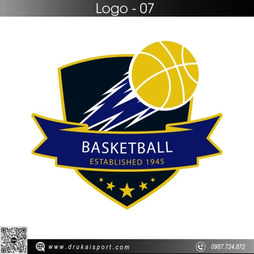Logo Thể Thao Bóng Rổ Shield Xanh Dương Vàng