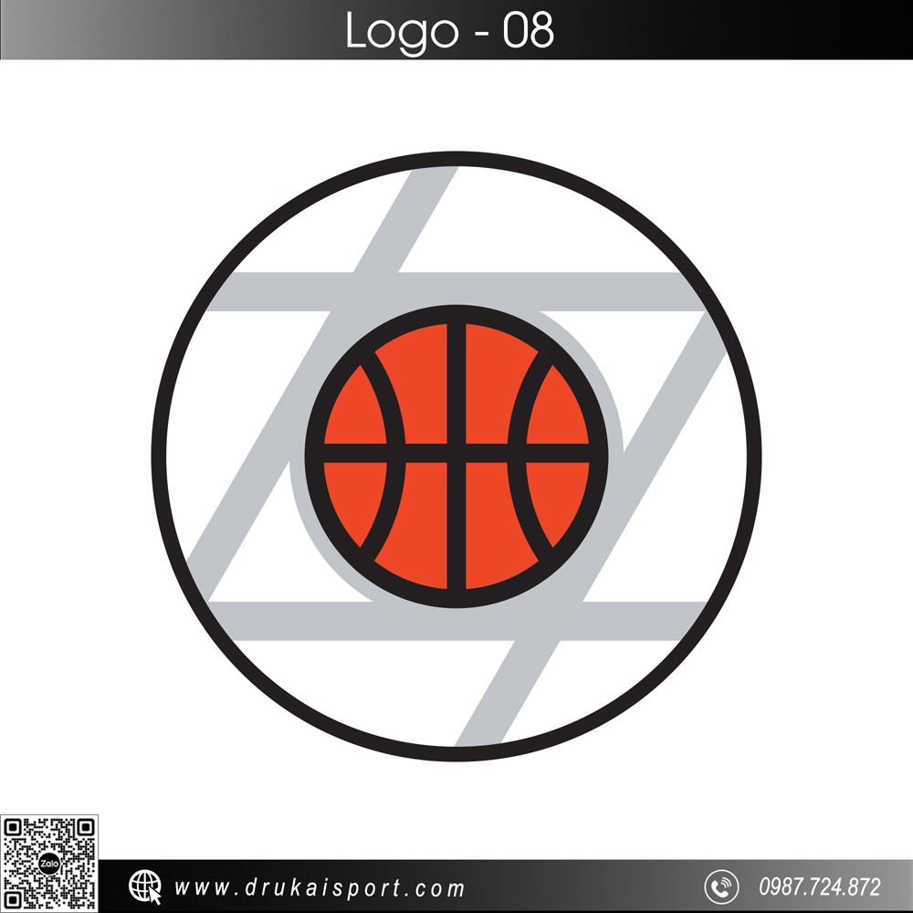Logo 08 Drukai Sport màu cam - biểu tượng bóng rổ hiện đại