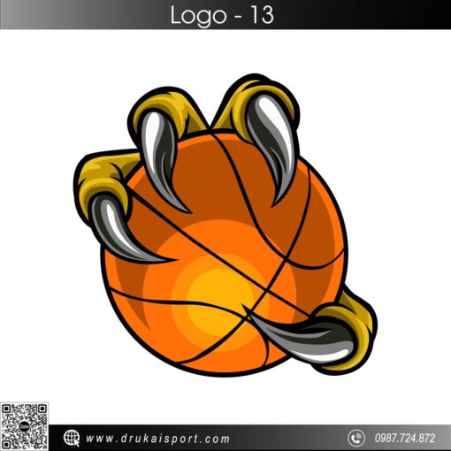 Logo 13 – Biểu Tượng Bóng Rổ Vuốt Móng Vàng Trên Nền Cam Năng Động
