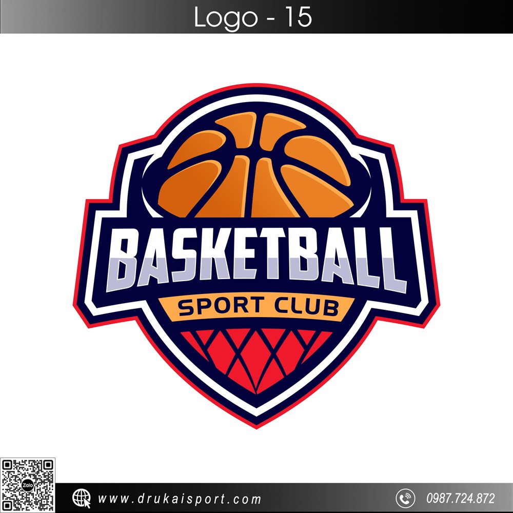 Logo bóng rổ hình khiên - màu cam xanh navy