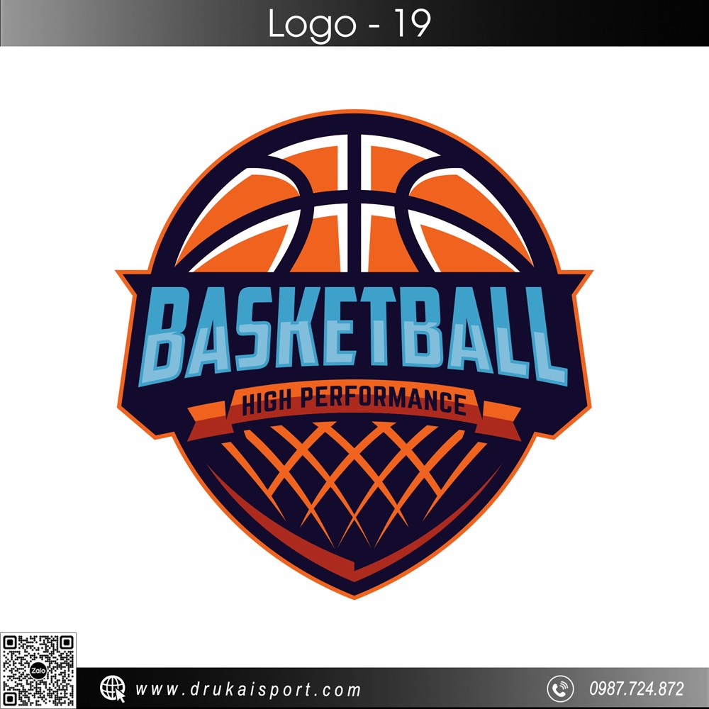 Logo bóng rổ màu cam và xanh cyan – Thiết kế mạnh mẽ, dễ nhận diện cho thương hiệu thể thao