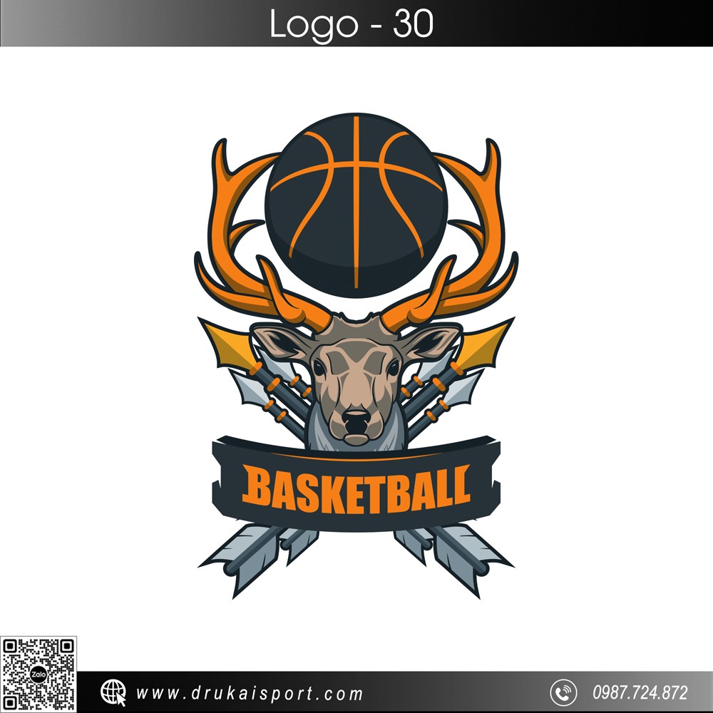 Logo bóng rổ hươu chiến binh cam đen mạnh mẽ và cá tính