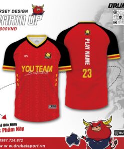 Áo đấu Warm Up đỏ rực phối vàng đen - Mẫu 05