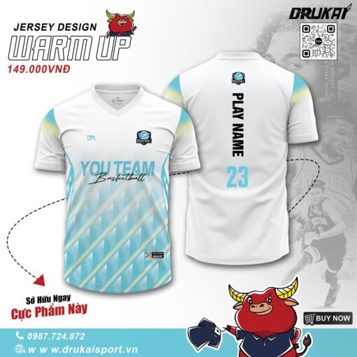 Áo Jersey Warm Up Màu Trắng Xanh Ngọc – Mẫu 09