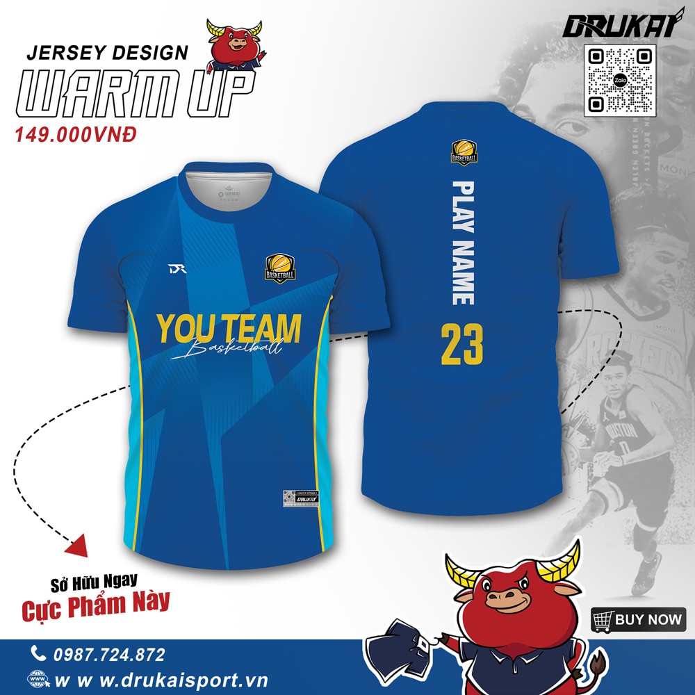 Áo đấu bóng rổ Warm Up màu xanh dương đậm phối vàng nổi bật của YOU TEAM