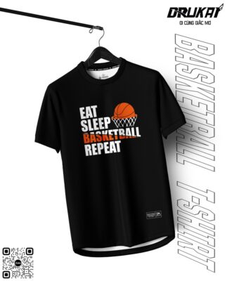 Áo Thun Đen EAT SLEEP BASKETBALL REPEAT – Năng Động & Đậm Chất Thể Thao