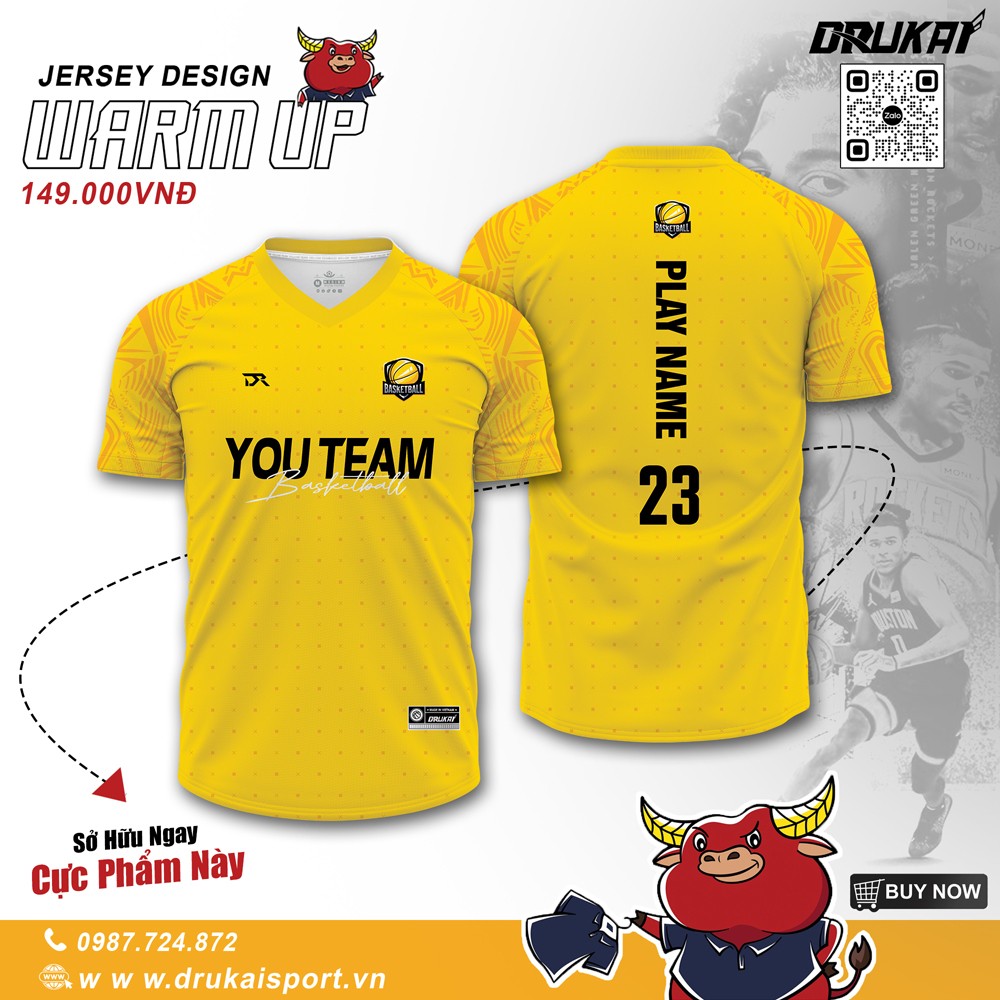 Áo thể thao Jersey thiết kế Warm Up màu vàng rực rỡ từ Drukai Sport
