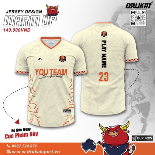 Áo Jersey Trắng Kem Họa Tiết Cam Nổi Bật - Mẫu 16