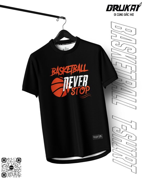 Áo Thun Thể Thao Đen Basketball Never Stop - Màu Đen Cá Tính