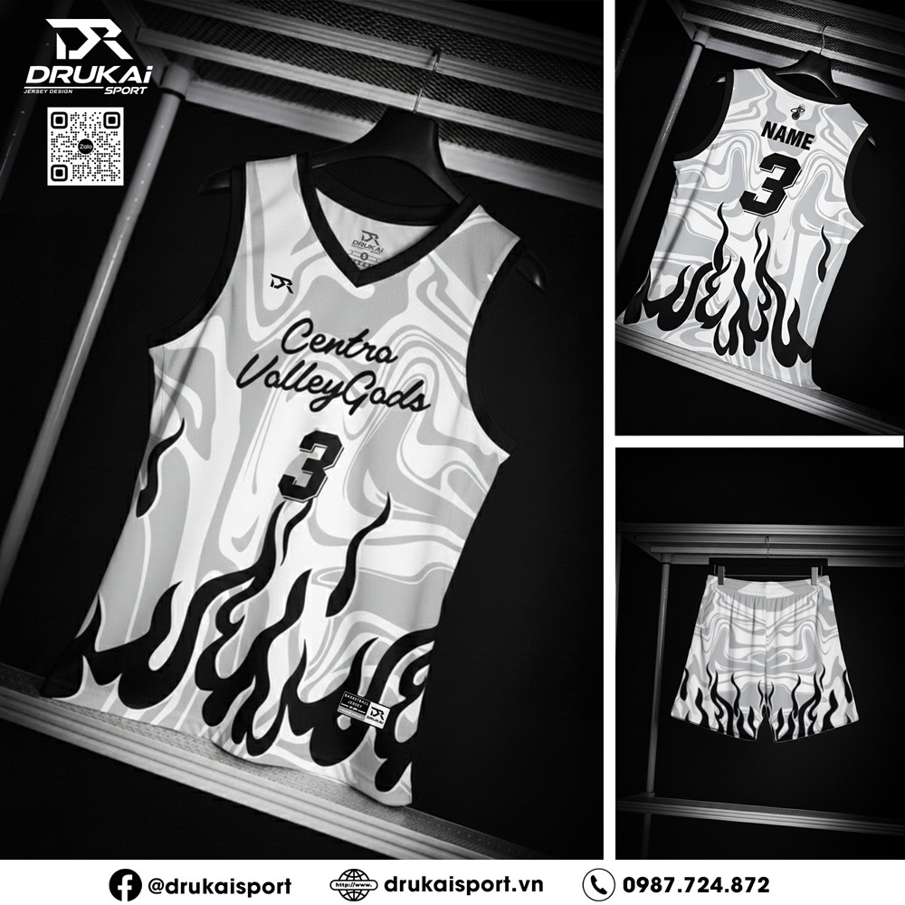 Đồng Phục Thi Đấu Flame Thiết Kế Trắng Ghi Cá Tính - Ảnh 2