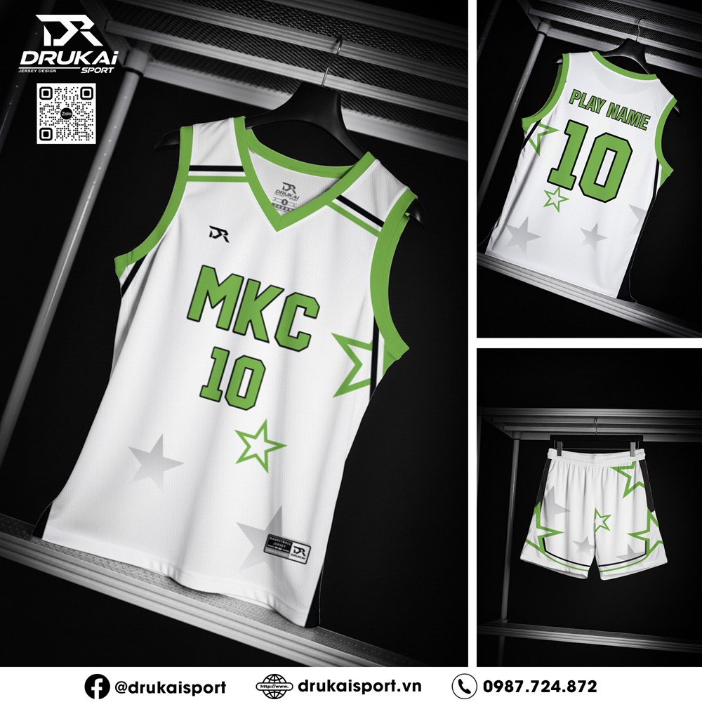 Đồng phục thể thao nam trắng phối xanh lá – thiết kế ngôi sao cá tính - Ảnh 2