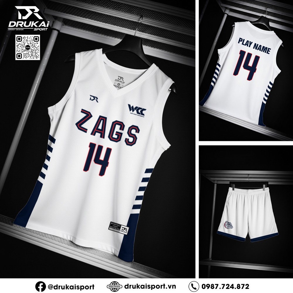 Đồng phục thể thao trắng phối xanh navy đỏ - Năng động và hiện đại - Ảnh 2