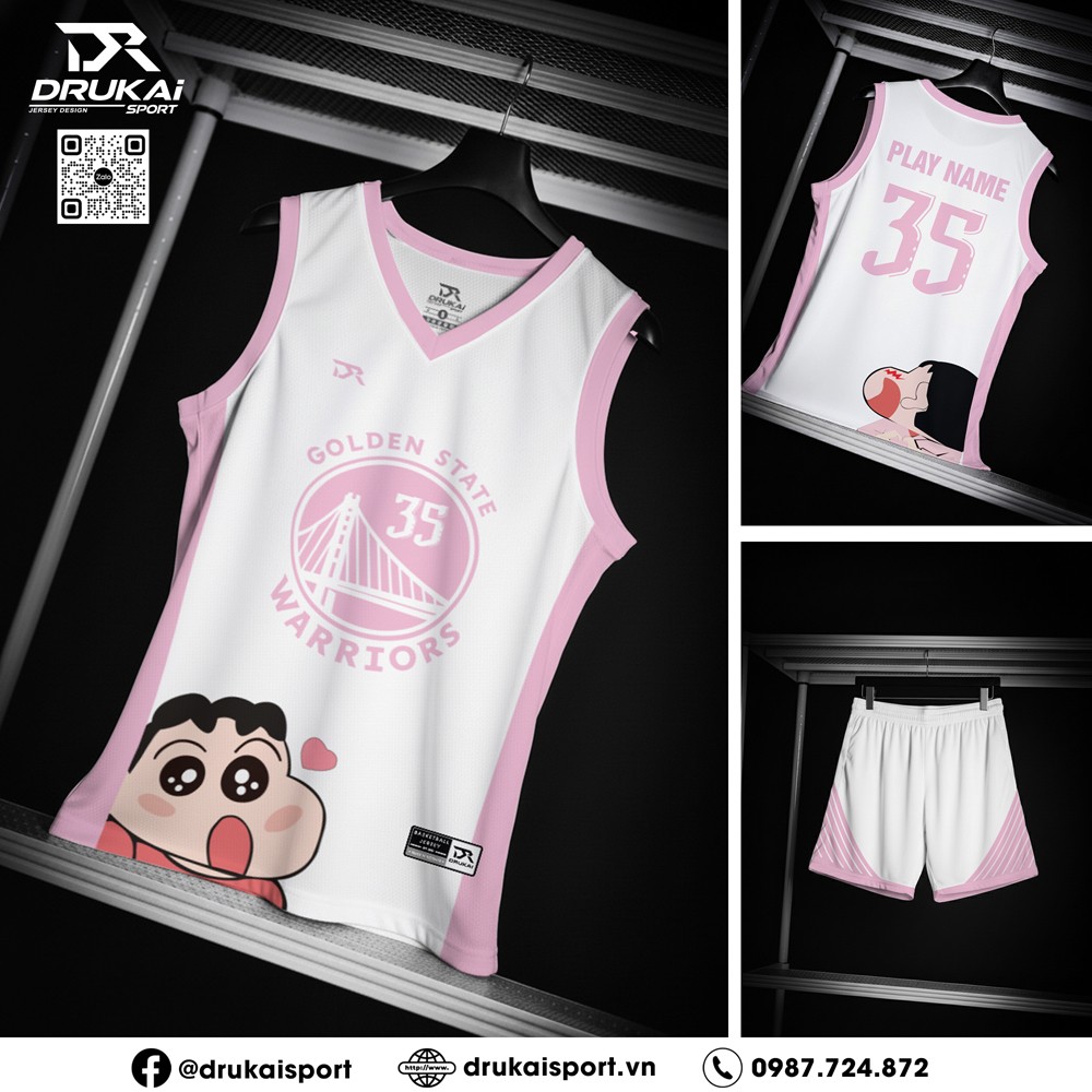 Áo Bóng Rổ Trắng Hồng Pastel Shin Chan - Cá Tính & Dễ Thương - Ảnh 2