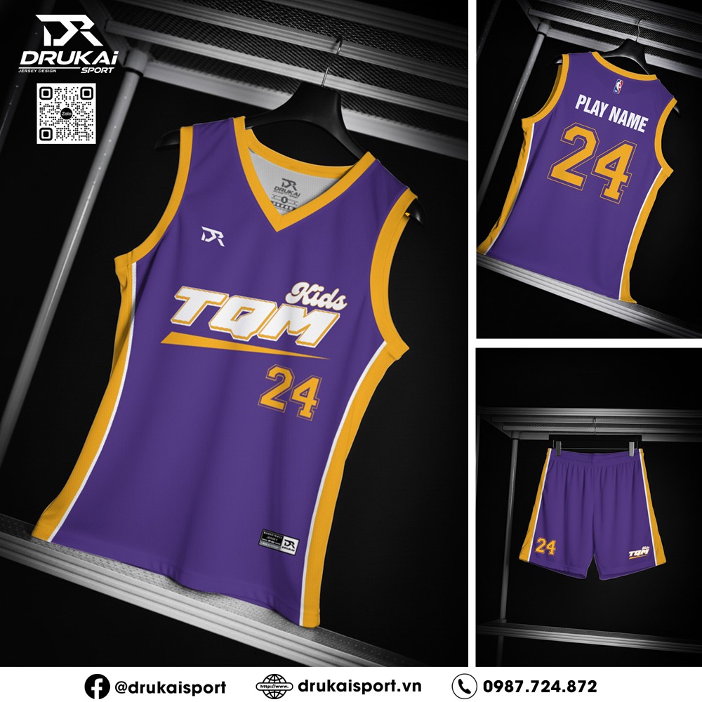 Áo Đấu Bóng Rổ Tím Đậm Không Tay - Phối Vàng Trắng Cá Tính - Ảnh 2