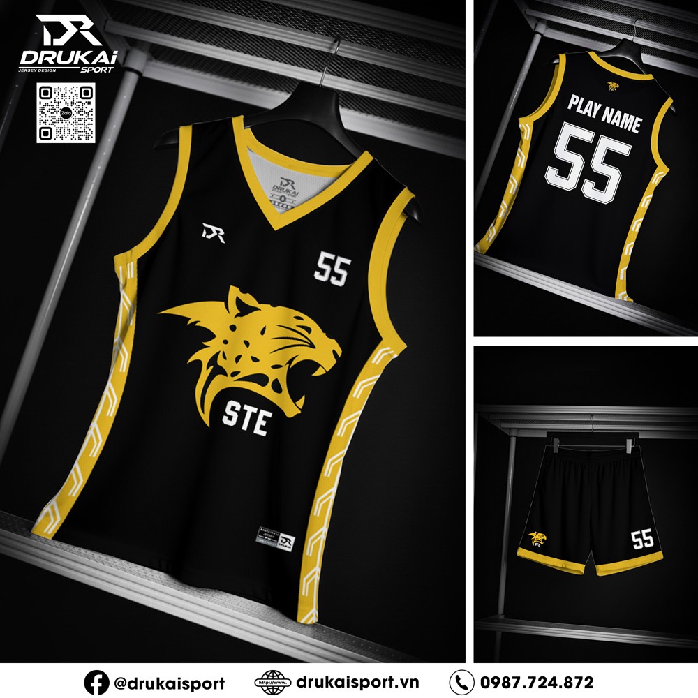 Đồng Phục Áo Bóng Rổ Nam Màu Đen Vàng - DRK43 - Ảnh 2