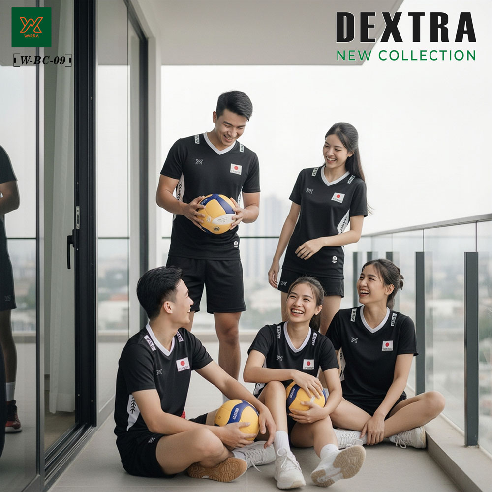Áo bóng chuyền nữ W-BC-09 màu đen phối trắng - thiết kế thể thao unisex thời thượng