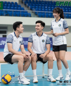 Áo Bóng Chuyền W-BC-14 Trắng phối xám họa tiết hiện đại