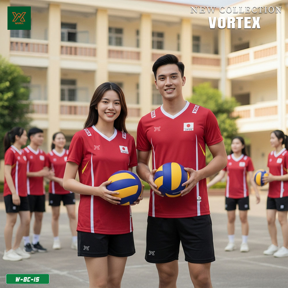 Bộ đồng phục thể thao VORTEX đỏ tươi cho nam nữ - thiết kế thể thao hiện đại