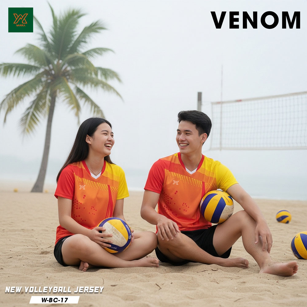 Đồng phục bóng chuyền nữ VENOM – W-BC-17 phối màu cam đỏ vàng