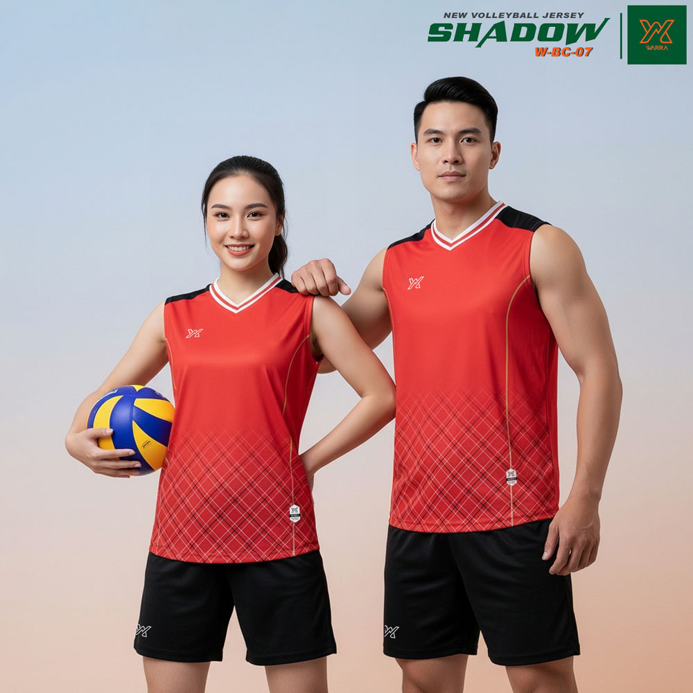 Áo bóng chuyền sát nách nữ màu đỏ W-BC-07 với thiết kế tông đỏ nổi bật, phối đen trắng cá tính