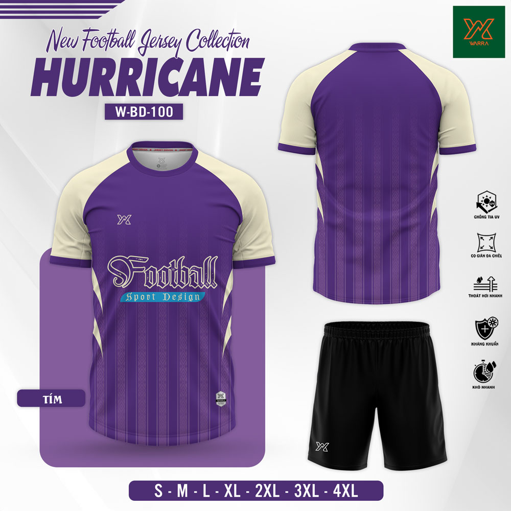 Áo Bóng Đá HURRICANE – W-BD100 màu tím với tay áo viền kem - Drukai Sport