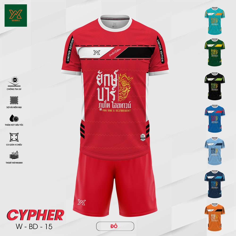 Áo bóng đá W BD 15 màu đỏ nổi bật với chi tiết đen-trắng-vàng thời trang