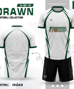Áo bóng đá nam trắng viền xanh lá – TOKYO đậm chất thể thao