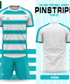 Áo Bóng Đá PINSTRIPE W-BD-20 Trắng/Xanh Ngọc – Năng Động & Chuyên Nghiệp