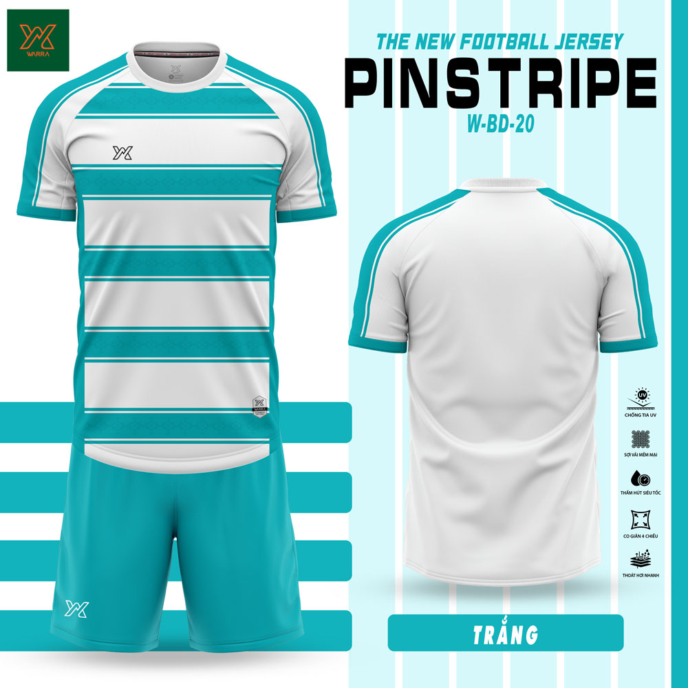Áo Bóng Đá PINSTRIPE W-BD-20 màu trắng phối xanh ngọc trẻ trung năng động