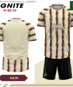 Áo bóng đá W-BD-29 màu kem sọc nâu đỏ - Thiết kế thanh lịch, đậm chất thể thao