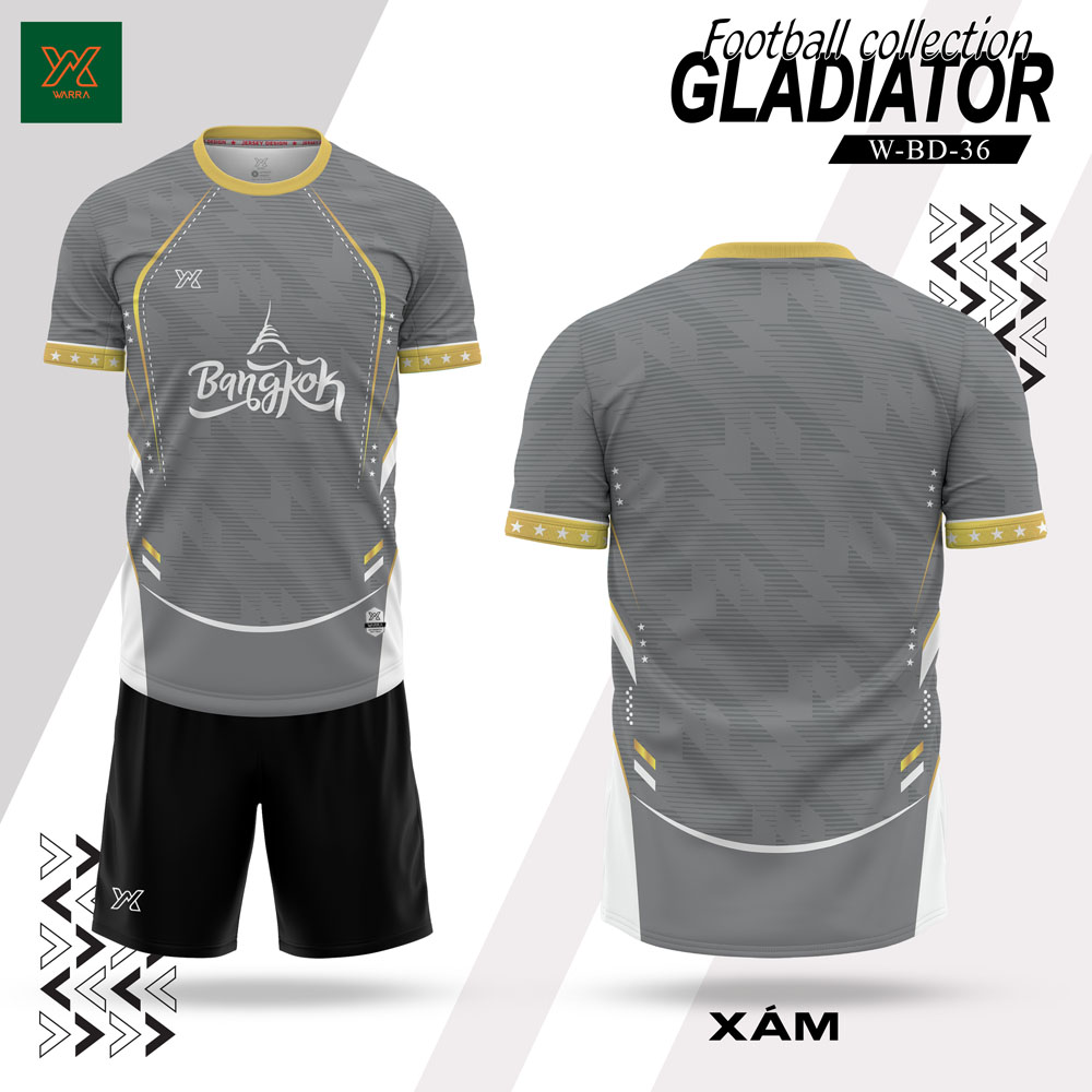 Áo bóng đá Gladiator W-BD-36 xám phối vàng kim