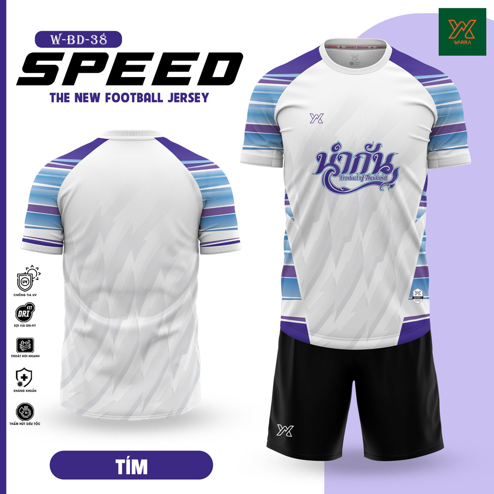 Áo Bóng Đá W-BD-38 phối tím trắng họa tiết zigzag SPEED