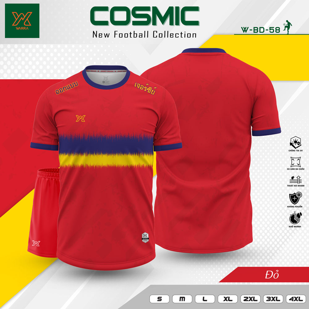 Áo bóng đá COSMIC – W-BD-58 màu đỏ nổi bật, thiết kế sóng âm ấn tượng