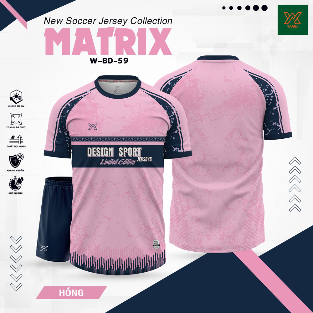 Áo bóng đá MATRIX W-BD-59 màu hồng pastel phối navy