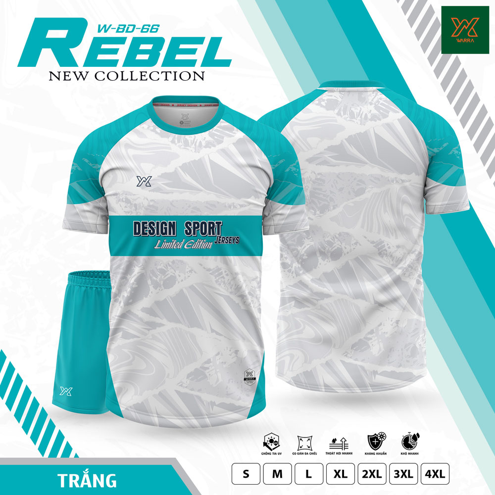 Áo thể thao Rebel trắng xanh ngọc W-BD-66 - Drukai Sport