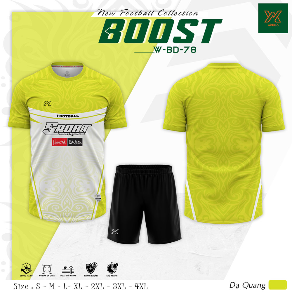 Áo Bóng Đá BOOST W-BD-78 màu vàng dạ quang với họa tiết cổ điển sang trọng